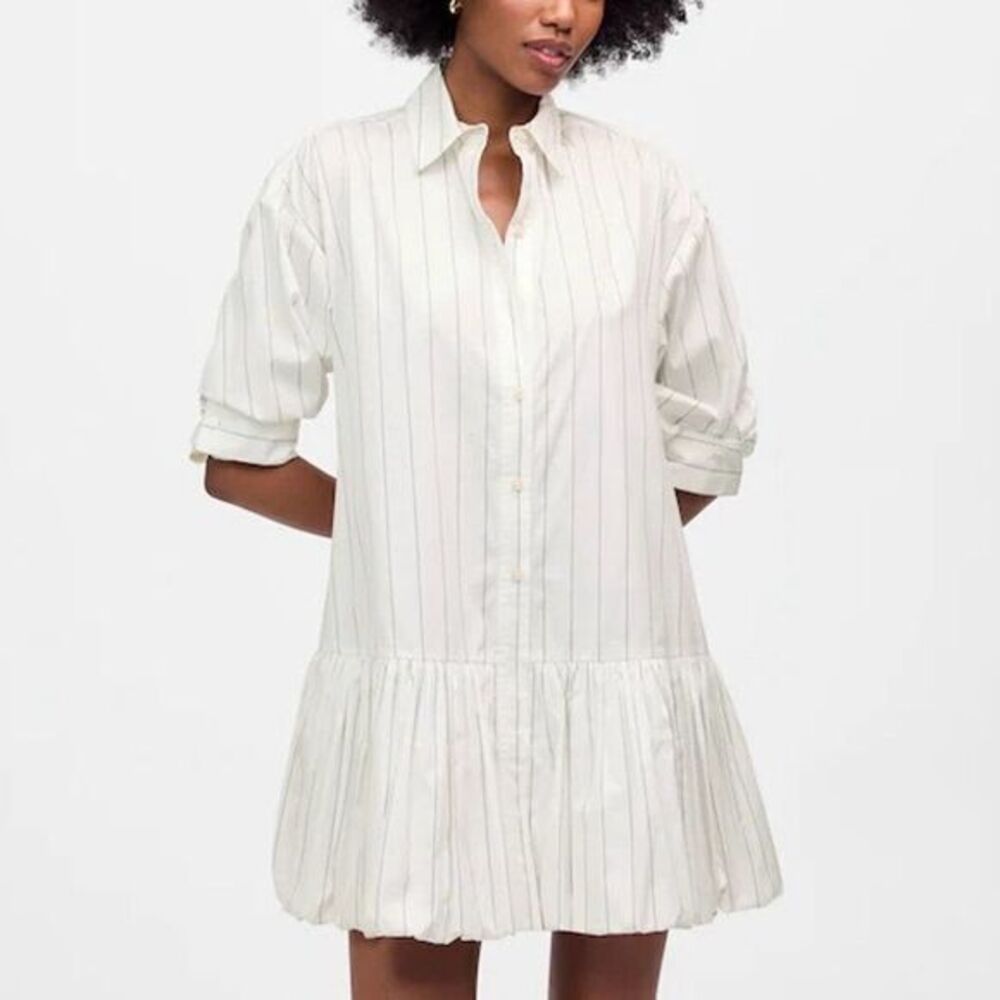 NWT Madewell Women's‎ Bubble-Hem Mini Shirtdress Pinstripe Poplin White XL